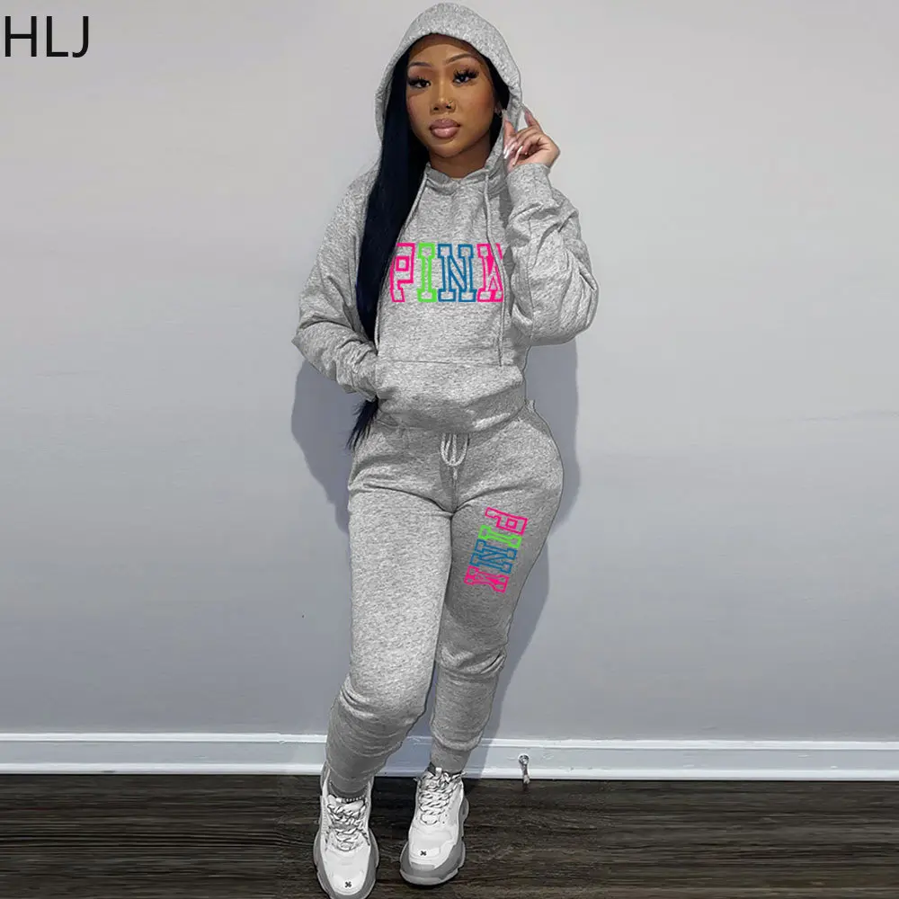 Top Trends: HLJ PINK Letter Print Hoody Tracksuits Women Long Sleeve Sweatshirt And Jogger Pants Two Piece Sets Casual Matching 2pcs Suits Shoppable Styles