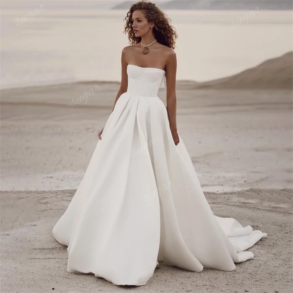 Top Trends: Satin Sweetheart Princess Wedding Dresses For Women Elegant A Line Bridal Gowns Sweep Train Custom Made Vestido De Novia 2023 Shoppable Styles