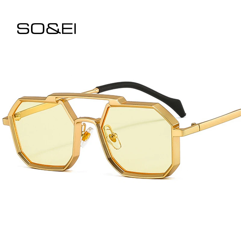 Top Trends: SO&EI Retro Metal Punk Polygon Square Sunglasses Women Fashion Clear Mirror Shades UV400 Men Red Yellow Sun Glasses Shoppable Styles