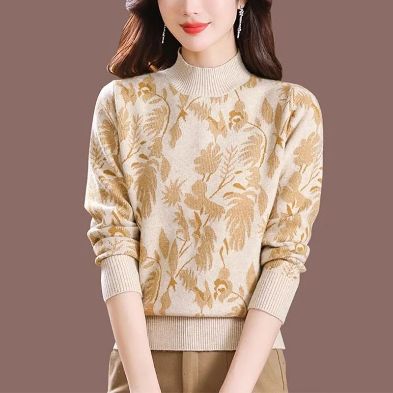 Top Trends: Autumn Fashionable And Fashionable High End Half High Neck Jacquard Loose And Versatile Casual Reducing Age Mother&#039;s Sweater Shoppable Styles