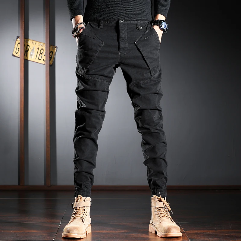 Top Trends: Streetwear Fashion Men Jeans Trousers Spliced Designer Elastic Slim Fit Casual Cargo Pants Hombre Hip Hop Joggers Men Overalls Shoppable Styles