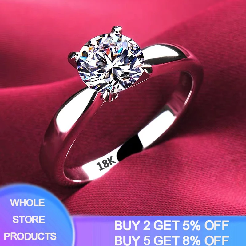 Top Trends: With Certificate 18K White Gold Color Rings For Women 2.0ct Round Zirconia Diamond Solitaire Ring Wedding Band Engagement Bridal Shoppable Styles