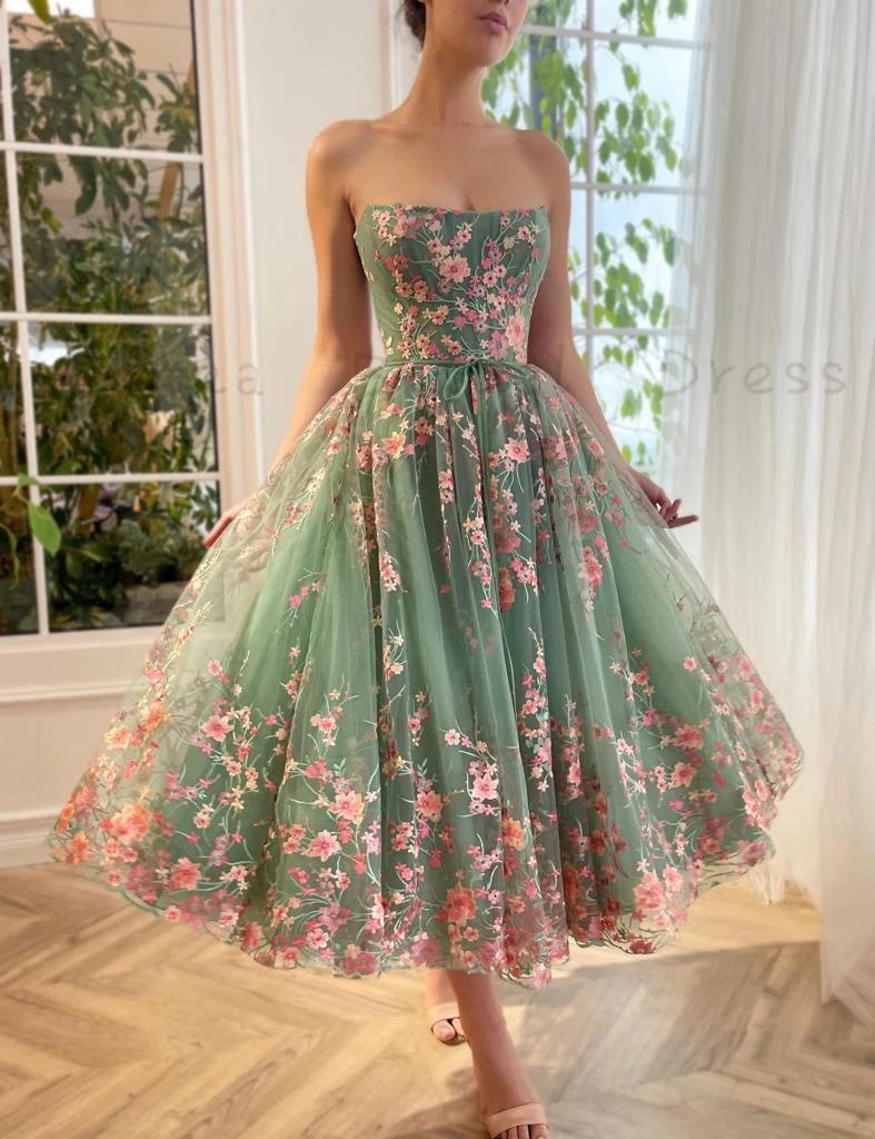 Top Trends: Sage Green Tulle Prom Dresses For Teens Girls With Pink Lace Embroideries Tea-Length Birthday Party Dress A-Line فساتين السهرة Shoppable Styles