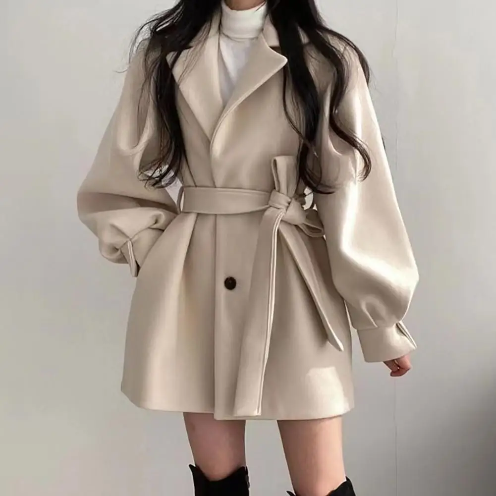 Top Trends: Women Autumn Winter Coat Turn-down Collar Solid Color Slim Fit Waist Thicker Keep Warm With Belt Cardigan Coat Female Clothes Shoppable Styles