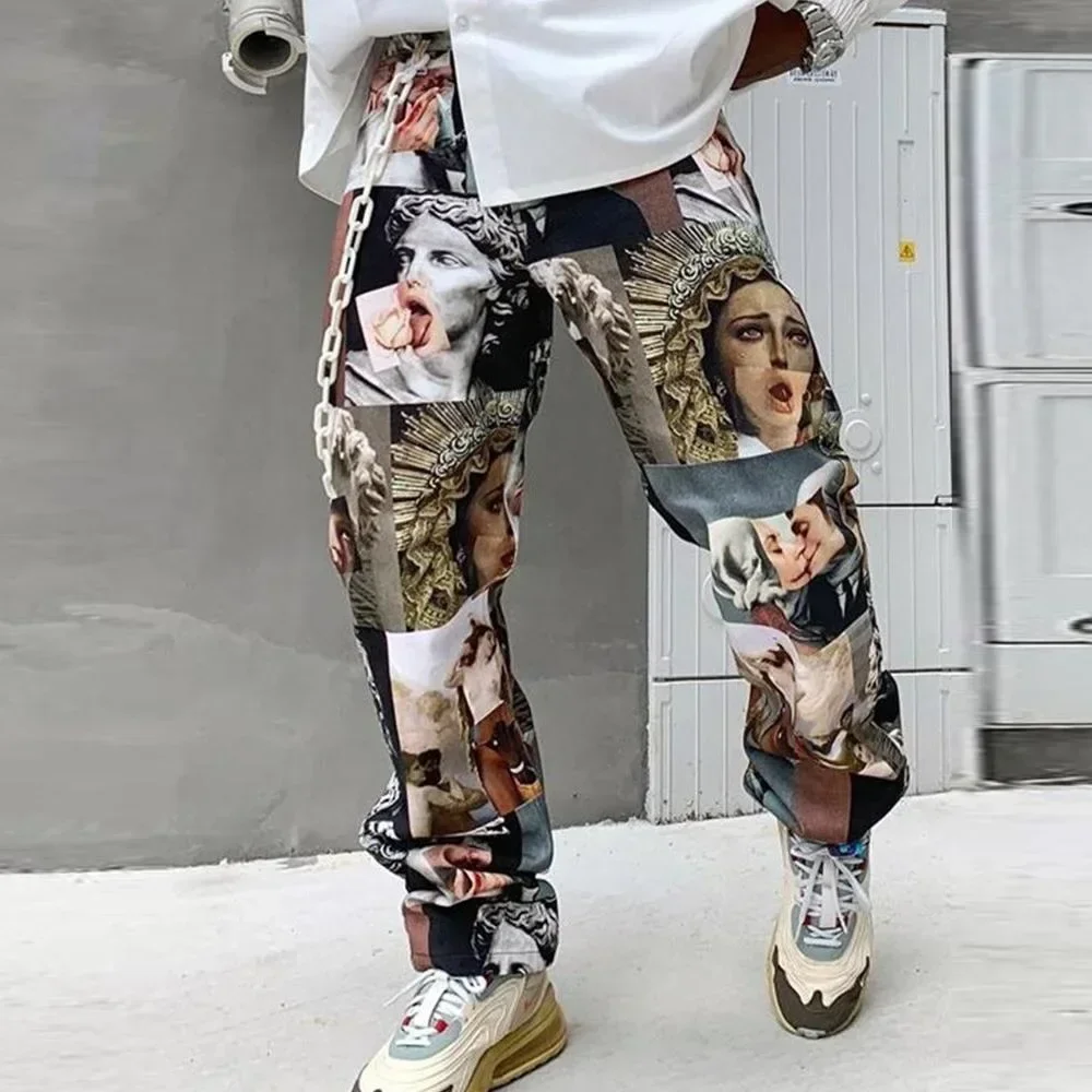 Top Trends: Men Pants Spring / Autumn Streetwear Printed Pants Straight Loose Mid Waist Casual Trousers Men Fashion Full Length Pants Shoppable Styles