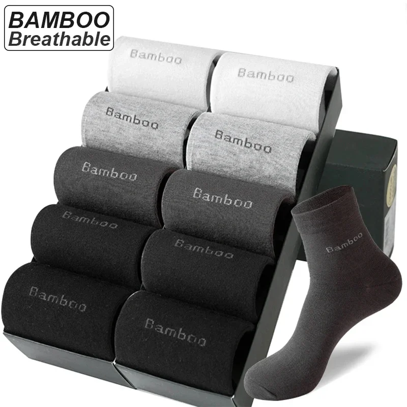 Top Trends: 10Pairs / lot Men Bamboo Fiber Socks Casual Black White Business Anti-Bacterial Breatheable Male Sock High Quality Size 38-45 Shoppable Styles