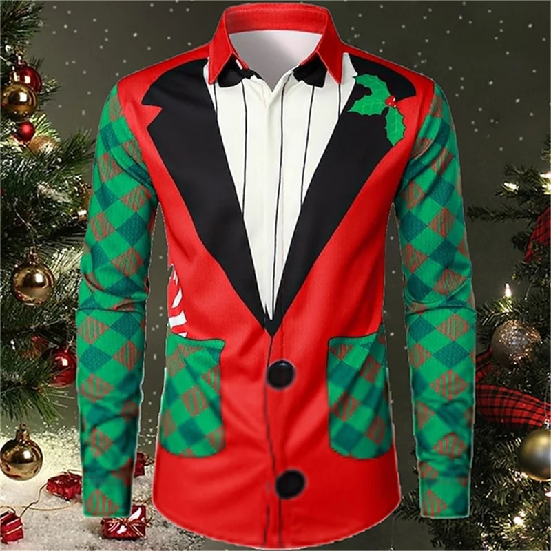 Top Trends: 2023 Christmas Suit Shirt Long Sleeve Button Lapel Hip Hop Funny Party Men&#039;s Christmas Tops New Christmas Holiday Tops Plus Size Shoppable Styles