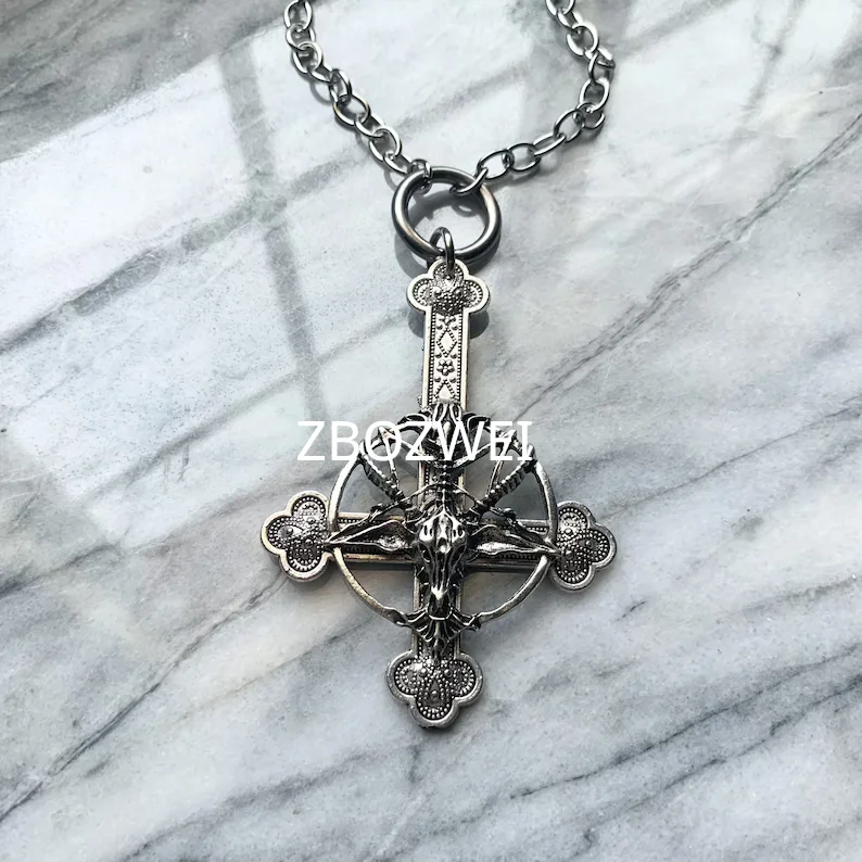 Top Trends: Baphomet Cross Necklace Inverted Upside Down Pendant Necklace Vintage Gothic Satanic Pagan Wiccan Druid Occult Jewelry Shoppable Styles