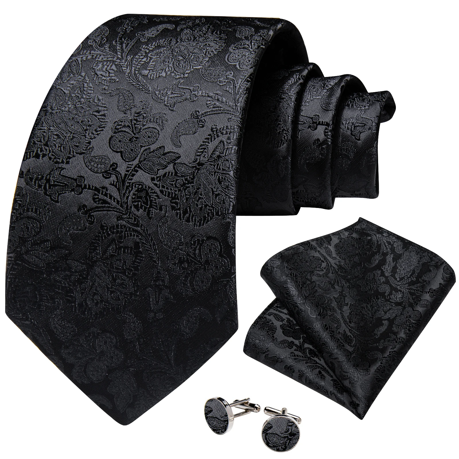 Top Trends: Luxury Black Solid Paisley Tie Set Pocket Square Cufflinks 8cm Jacquard Woven Silk Wedding Party Neck Tie For Men Accessories Shoppable Styles