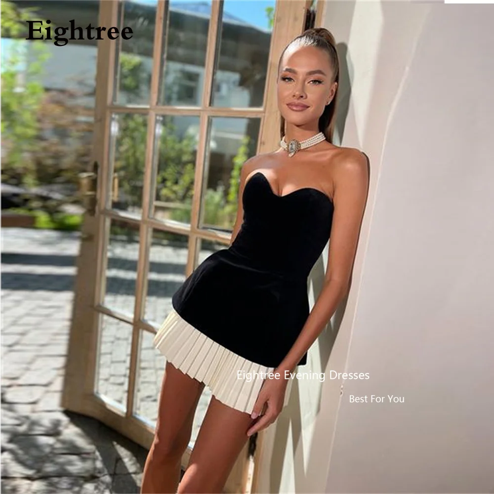 Top Trends: Eightree Sexy Black Prom Dresses Short Mini Sweetheart Satin Cocktail Dresses Sleeveless 2023 Modern Vestidos De Ocasión Forma Shoppable Styles