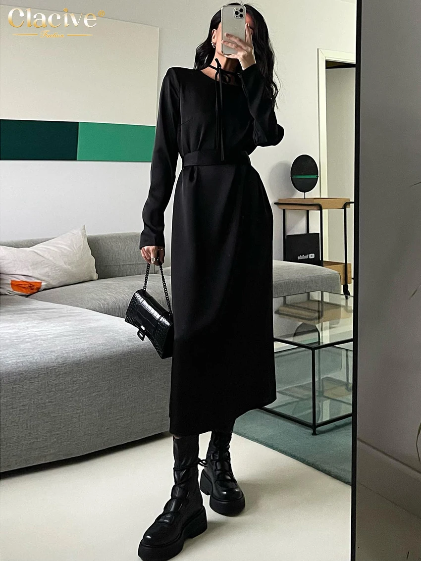 Top Trends: Clacive Fashion Loose Black Women&#039;S Dress Elegant O-Neck Long Sleeve Office Ankle-Length Dresses Casual Classic Female Dress Shoppable Styles