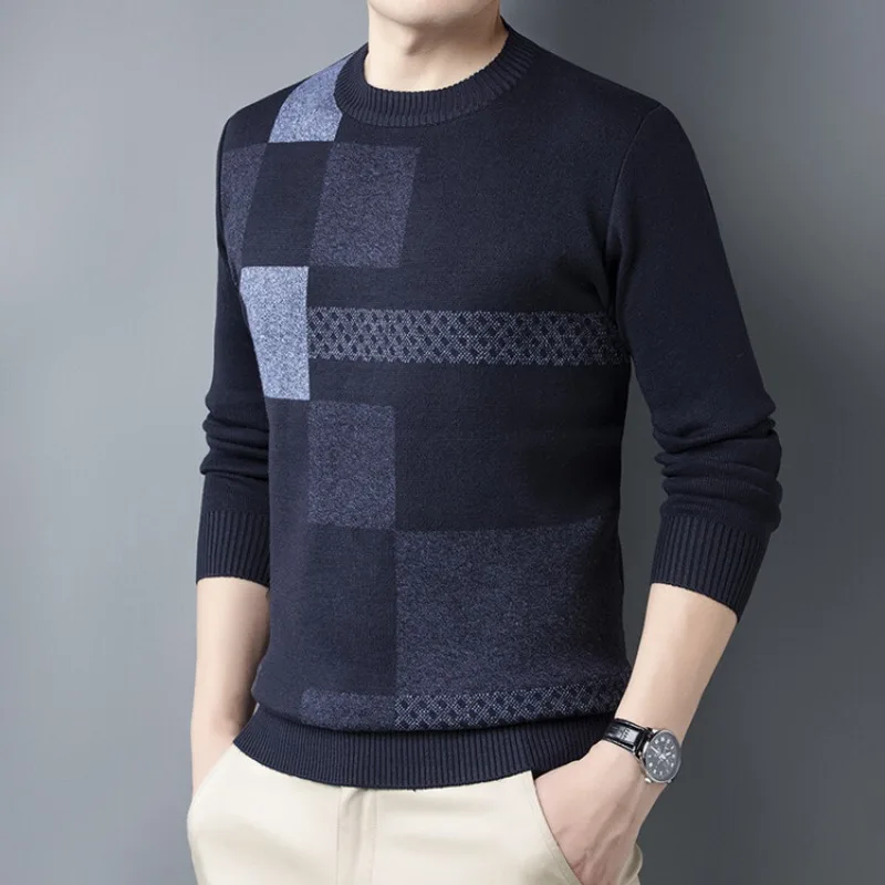 Top Trends: 2023 New Men's Plaid Printed Long-sleeved Sweater Fashion Casual Round Neck Men's Versatile Pullover Knitted Sweater Shoppable Styles