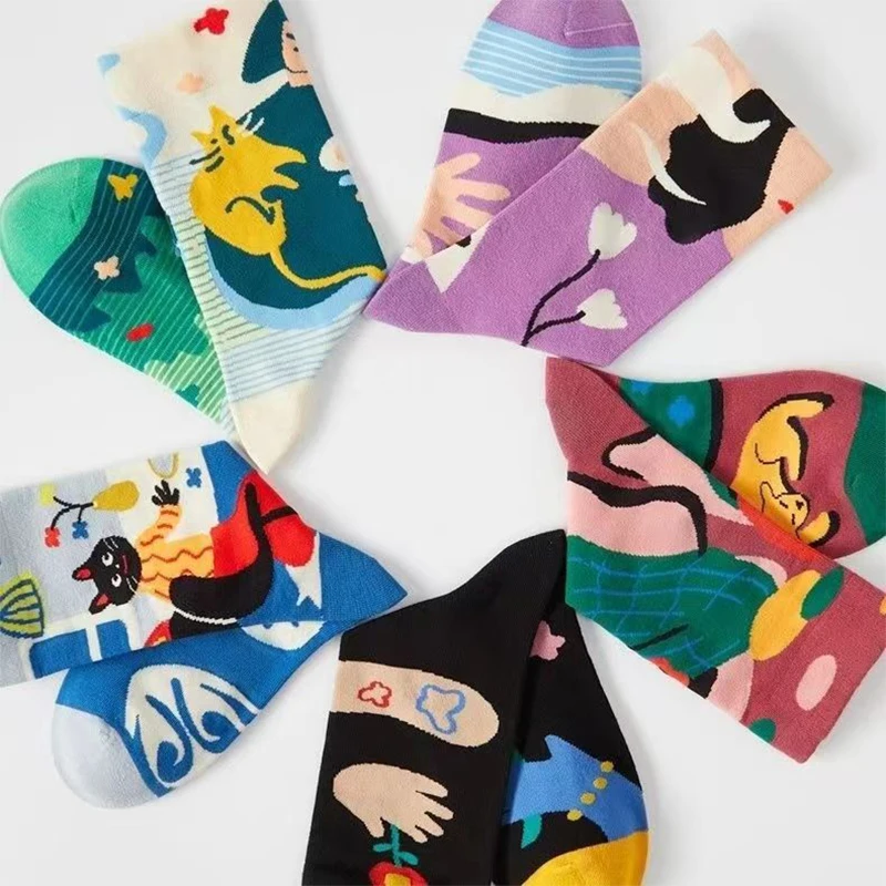 Top Trends: Women Fashion Colorful Cotton Socks Vintage Art Creative Trend Socks Cute Cartoon Flower Animal Cat Dog Funny Socks 5 Pairs Shoppable Styles