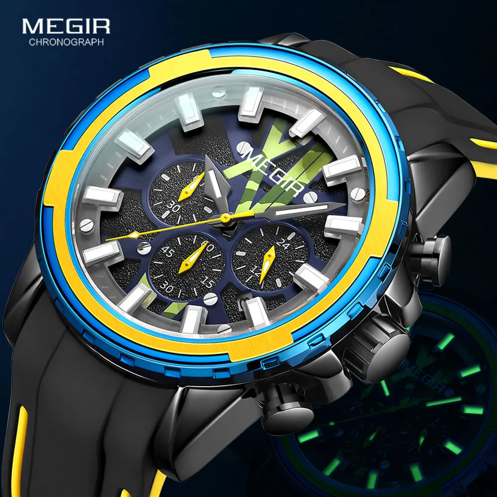 Top Trends: MEGIR Watch For Men Fashion Military Sport Chronograph Quartz Watches Silicone Strap 24-hour Wristwatch часы Relogio Reloj 2133 Shoppable Styles