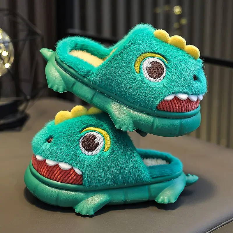 Top Trends: New Funny Green Dinosaur Slippers For Kids Boys Girls Animal Home Shoes Fuzzy Indoor House Slippers Children Funny Shoes Slides Shoppable Styles