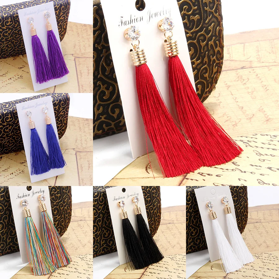 Top Trends: Bohemia Tassel Drop Earrings For Women Trendy Ethnic Crystal Silk Fabric Long Dangle Earring Female Fashion Party Jewelry Shoppable Styles