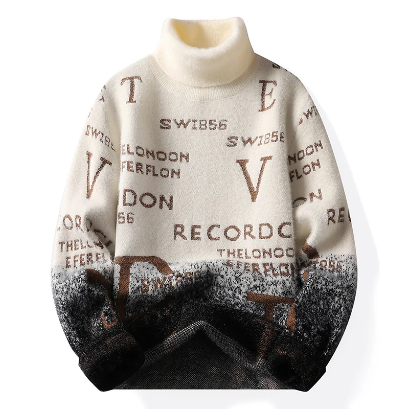 Top Trends: #5820 Winter Mohair Men&#039;s Sweater Letters Harajuku Men&#039;s Pullovers Sweater Knitted Warm Thick Turtleneck Sweaters Male Knitwear Shoppable Styles