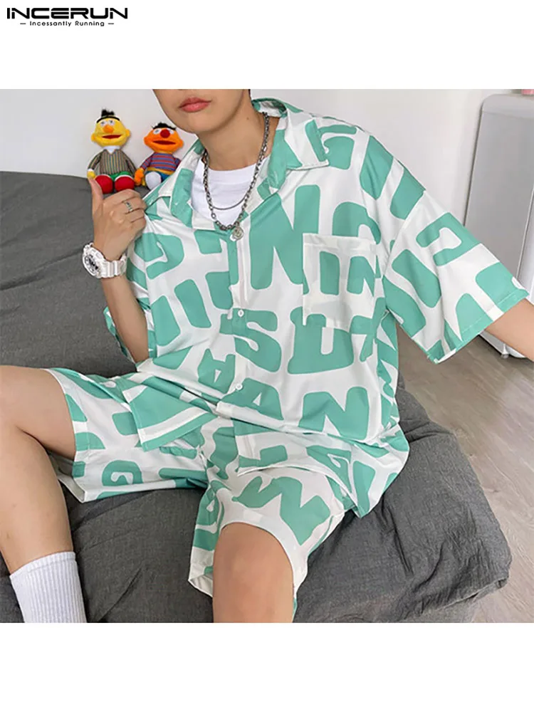 Top Trends: Handsome Funny Tops INCERUN New Men's Half Sleeve Tops Shorts Suits Casual Male Letter Pattern Printed Suit 2 Pieces S-5XL 2023 Shoppable Styles - Image 2