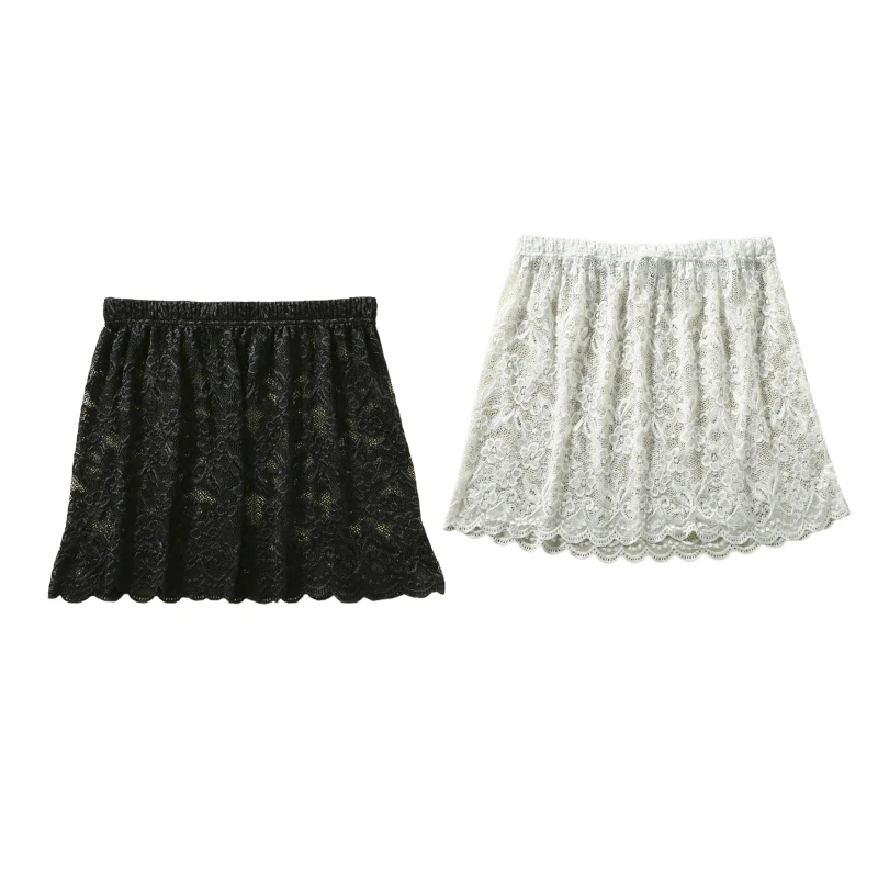 Top Trends: Women Floral Lace Layering Faux Top Sweep Mini Skirt Pleated A-Line Flare Fake Hem Shirt Extender Half-Length Underskirt Shoppable Styles