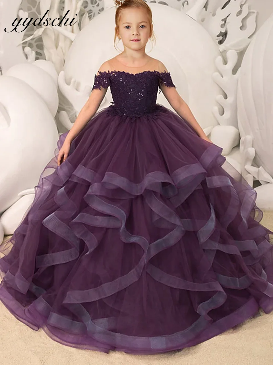 Top Trends: Purple Flower Girl Dresses For Weddings Tulle Ruffles Toddler Pageant Gowns Evening Party Birthday First Communion Dresses 2022 Shoppable Styles