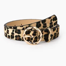 2023 New Women  Leopard Snake Zebra Pattern Snakeskin Cos Skin Cricle Pin Golden Buckle Belts for Dress Jeans Suits
