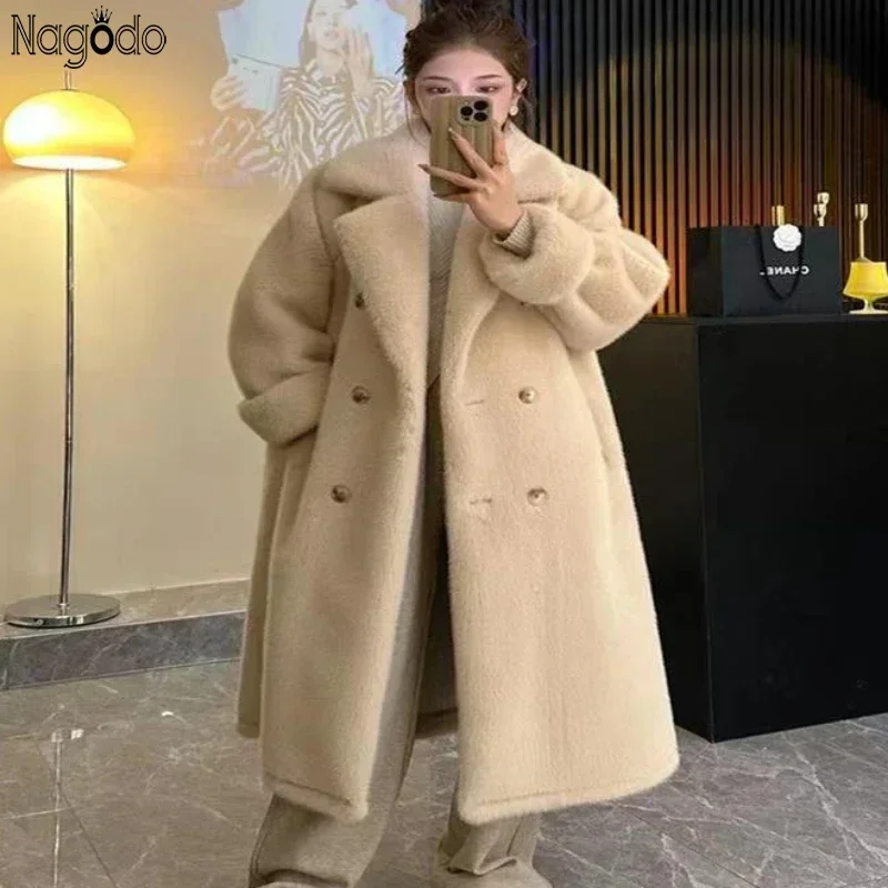 Top Trends: Nagodo Winter Faux Fur Coat Women Thicken Warm Middle-Long Overcoats Femme Pockets Soft Mink Fur Padded Jacket Outwear Abrigos Shoppable Styles