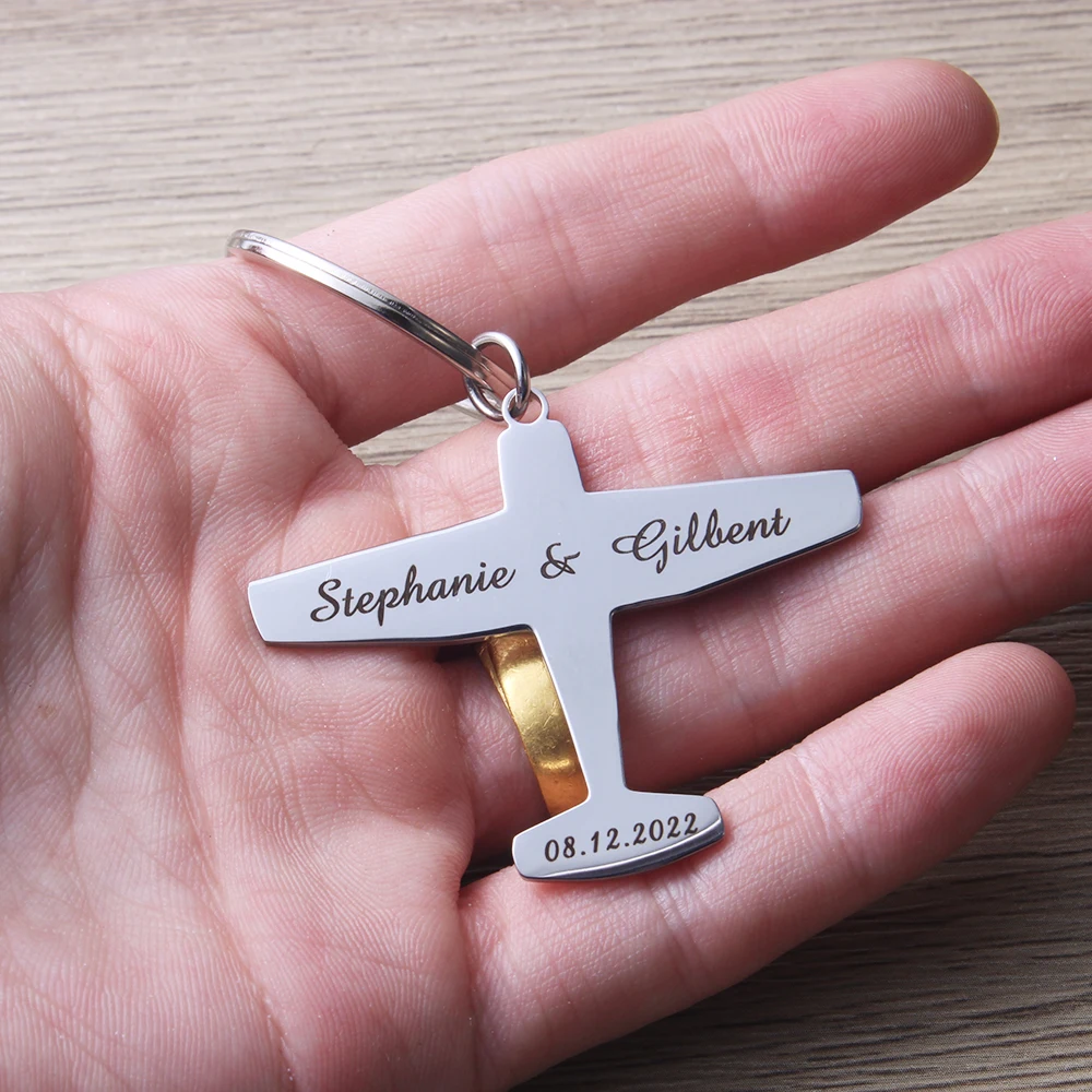 Top Trends: Custom Engrave Wedding Metal Airplane Keychain Wedding Favor Gift Guests Gifts Personalized Name And Date Plane Key Chain Shoppable Styles - Image 5