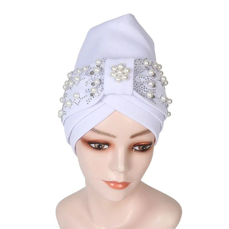 Top Trends: Pearls Beading African Turban Cap Auto Gele Headtie Nigerian Wedding Geles Female Head Wraps Muslim Headscarf Hijab Bonnet Shoppable Styles