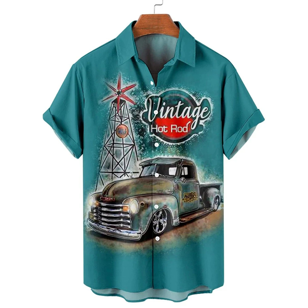 Top Trends: Men's Shirt 3d Vintage Character Violin Car Print Rockabilly Hawaiian Shirt Short Sleeve Top Men's Harajuku Ropa Hombre Beach Shoppable Styles - Image 6