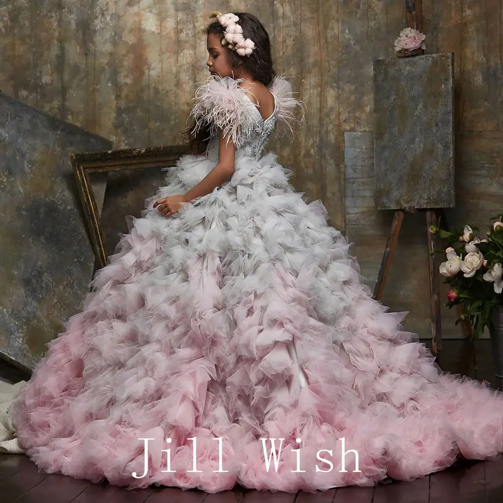 Top Trends: Jill Wish Luxury Aabic Girl Dress Feathers Dubai Princess Kids Wedding Birthday Party Prom Ball Gown First Communion 2024 J198 Shoppable Styles