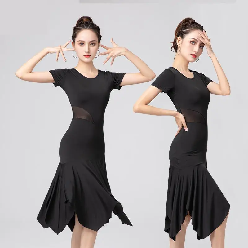 Top Trends: Latin Dance Skirt Woman Practice Dress 2022 Performance Mesh Black Short Sleeve Ballroom Modern Rumba Cha Cha Latin Dance Dress Shoppable Styles