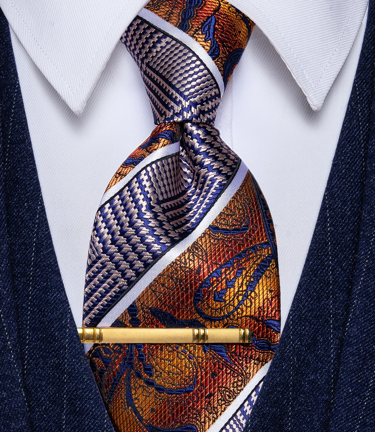 Top Trends: Gold White Blue Paisley Men&#039;s Tie Silk Luxury Necktie With Set For Man Wedding Business Party Corbatas Para Hombre Dropshipping Shoppable Styles