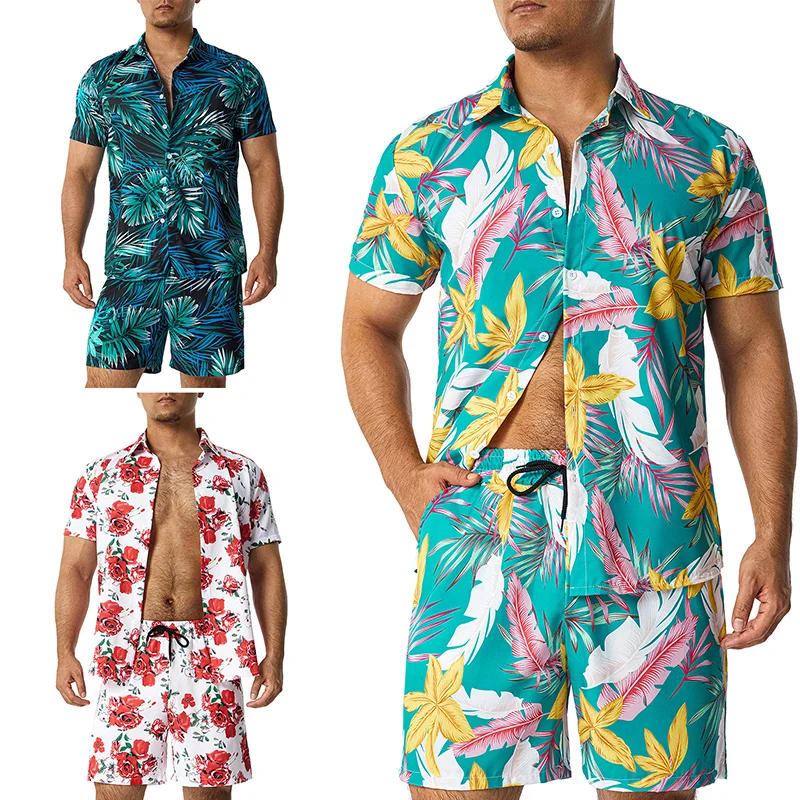 Top Trends: 11 Colors Mens Fashion Print Sets Lapel Short Sleeve Casual Shirt Beach Shorts Set Summer Vacation Hawaiian Suits S-5XL Shoppable Styles