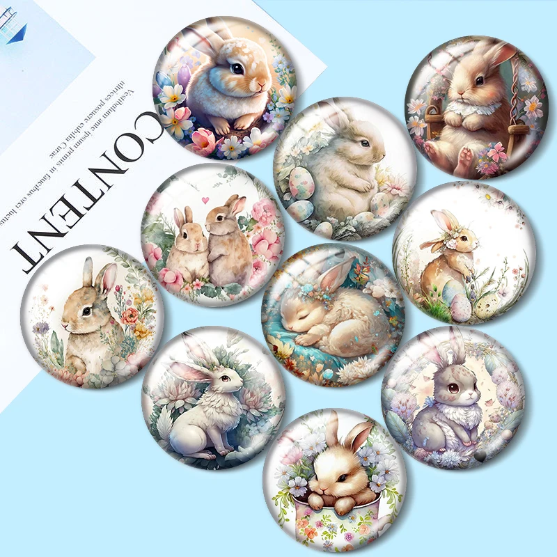 Top Trends: Art Painting Flower Animals Rabbit10pcs 12mm / 16mm / 18mm / 25mm Round Photo Glass Cabochon Demo Flat Back Making Findings Shoppable Styles