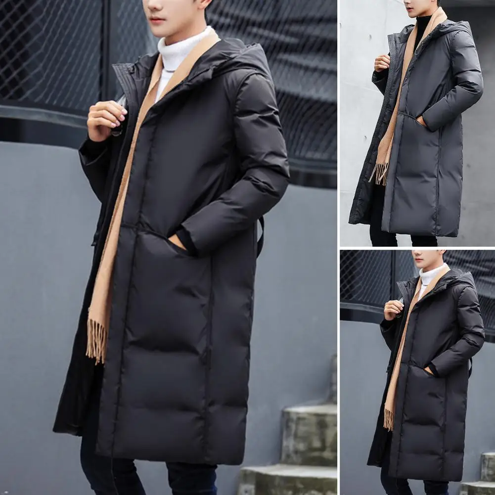 Top Trends: Men Hooded Jacket Cotton Padded Solid Color Long Sleeve Men Coat Winter Outerwear Thicken Fluffy Filling Windbreaker Streetwear Shoppable Styles