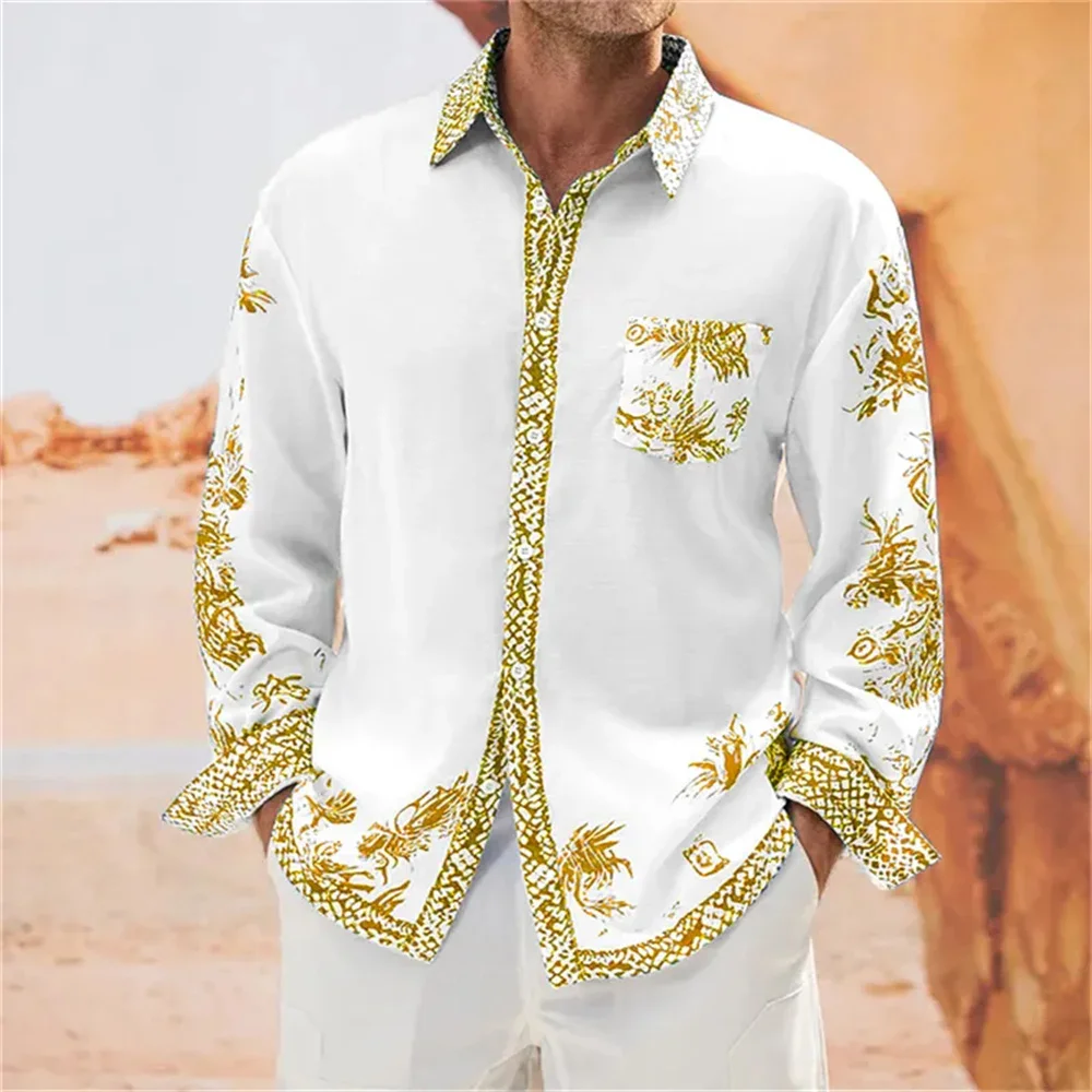 Top Trends: Gold Pattern Print 10 Color Men's Shirt Luxurious And Comfortable Bamboo Fiber Cotton Men's Pocket Button Shirt Long Sleeve 6XL Shoppable Styles