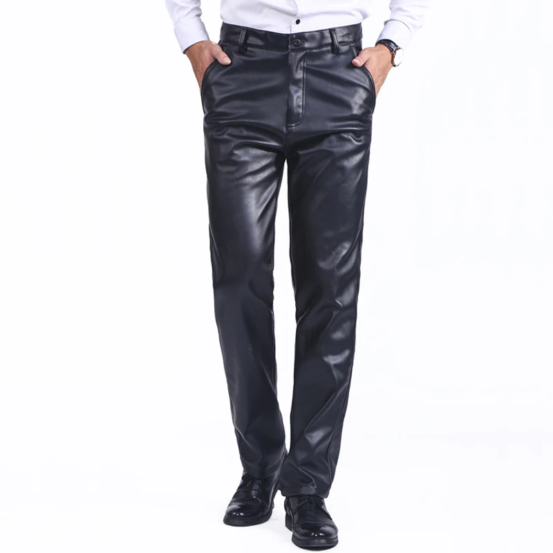 Top Trends: Thoshine Brand Men Leather Pants Straight Moto &amp; Biker Trousers Male PU Faux Leather Trousers Casual Pants Shoppable Styles