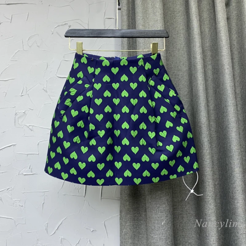 Top Trends: Green Heart Pattern High Waist Skirts Womens 2022 Summer Princess Puff Short Mini Skirt Ladies Outfits Shoppable Styles