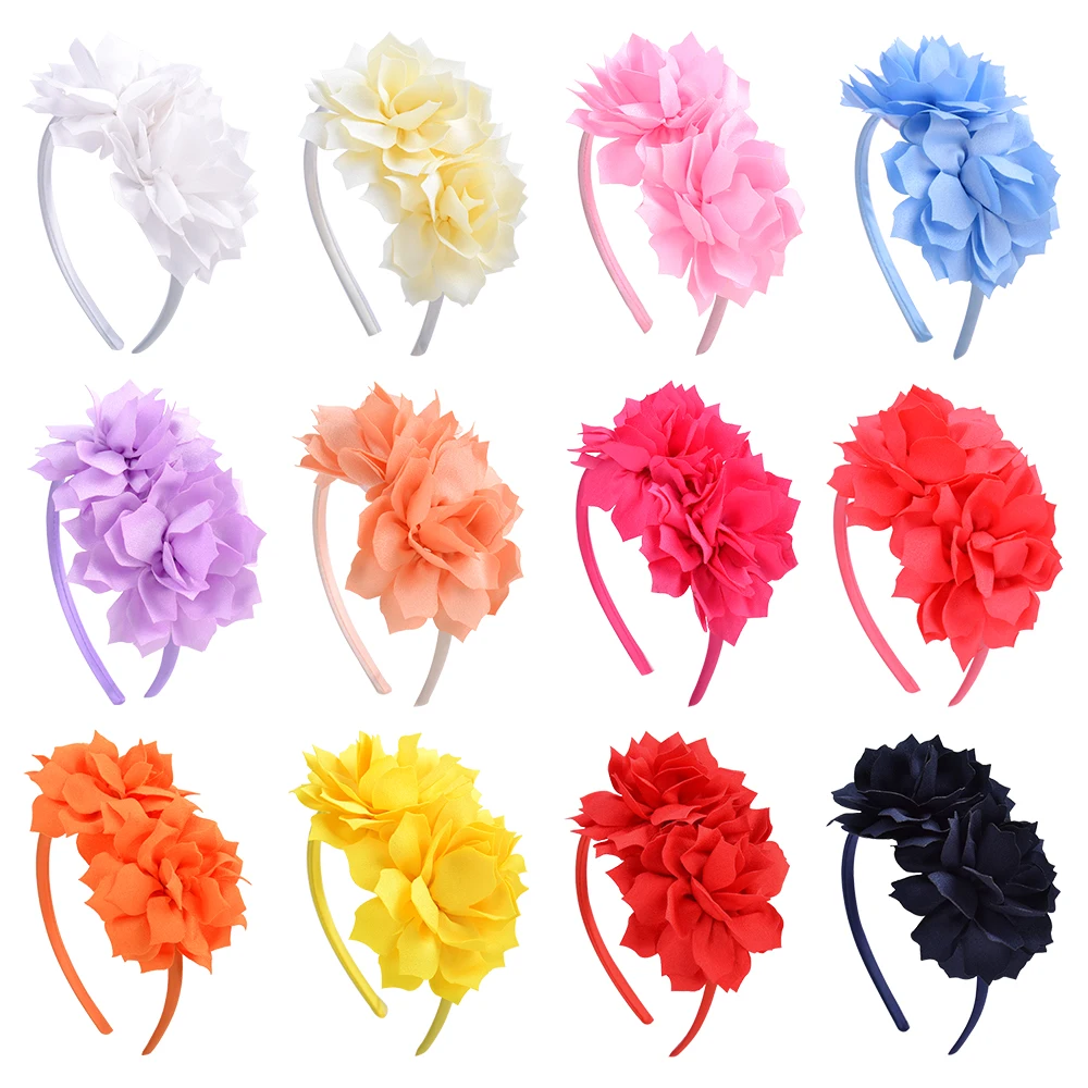 Top Trends: 3.7 Inch Solid Big Flower Headband Hair Band For Children Girls Bows Hair Hoop Grosgrain Ribbon Hair Accessories NEW Handmade Shoppable Styles