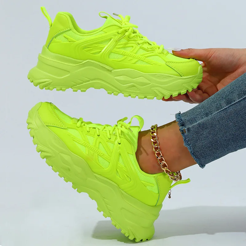 Top Trends: Hot Sale Mesh Fluorescent Green Running Sneakers For Women Light Men's Trainers Shoes Fashion Breathable Sport Shoes Ladies Shoppable Styles