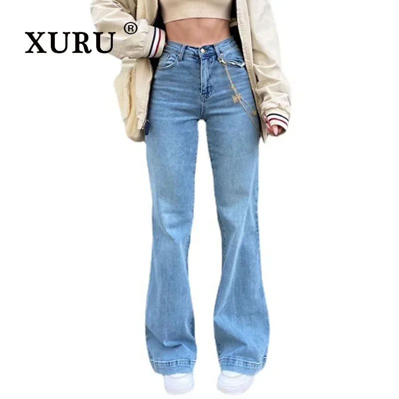 Top Trends: XURU - European And American New High Waist Wide Leg Jeans Women's Wear, Elastic Flare Pants Long Jeans K5-6801 Shoppable Styles