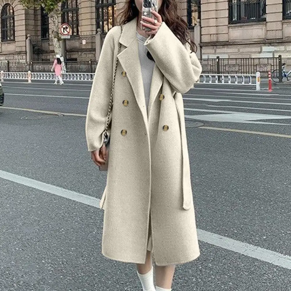 Top Trends: Fall Winter Women Overcoat Thickened Loose Turn-down Collar Loose Double-breasted Long Sleeve Mid-calf Length Lady Midi Coat Shoppable Styles