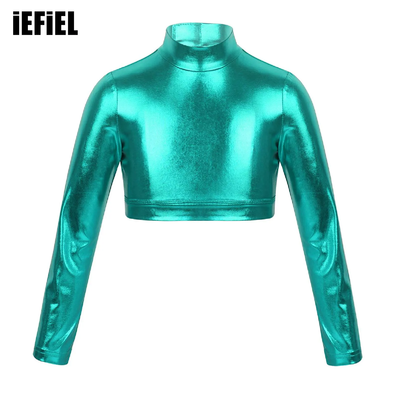 Top Trends: Kid Girl Ballet Dance Tops Gymnastics Leotard Clothes Glossy Metallic Long Sleeves Crop Tops For Workout Stage Performance Shoppable Styles