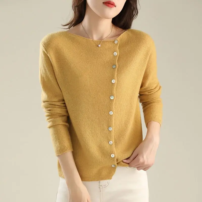 Top Trends: Women Clothing 2023 Autumn Winter Simple Casual Long Sleeve Knitwear Soft Comfortable Solid Slim Button Knitted Sweater Cardigan Shoppable Styles - Image 3