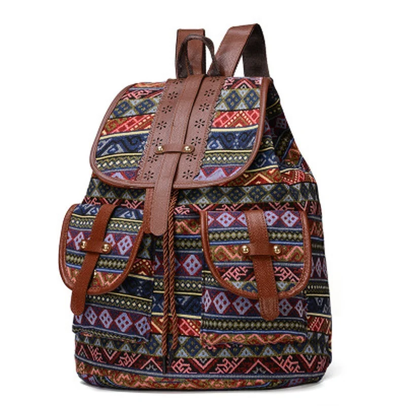 Top Trends: Women Canvas Vintage Backpack Ethnic Knitted Backpacks Backpacks Printed Travel Backpack Schoolbag Shoppable Styles