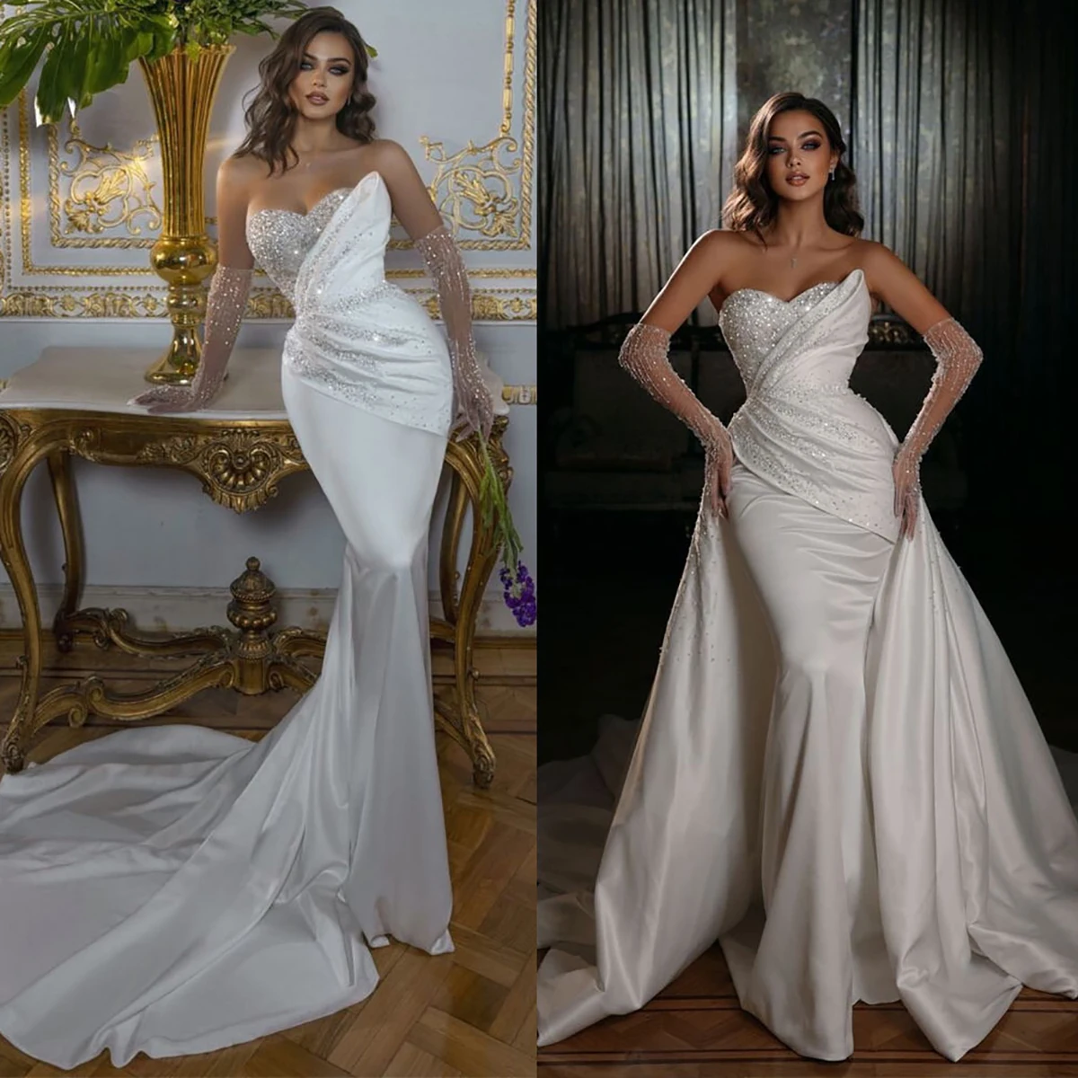 Top Trends: Real Picture Mermaid Wedding Dress With Detachable Train New Shine Beads Customized Bridal Gowns Backless Robe De Mariage Hot Shoppable Styles