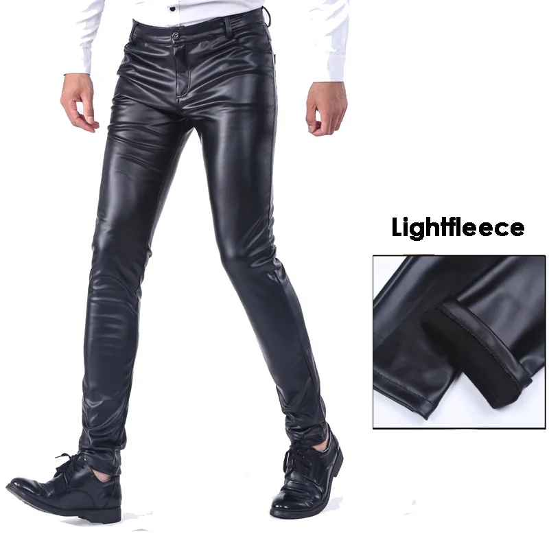 Top Trends: Men Light Velvet Leather Pants Warm Skinny Fit Elastic Fashion PU Leather Trousers Wet Look Stretch Plush Motorcycle Pants Shoppable Styles