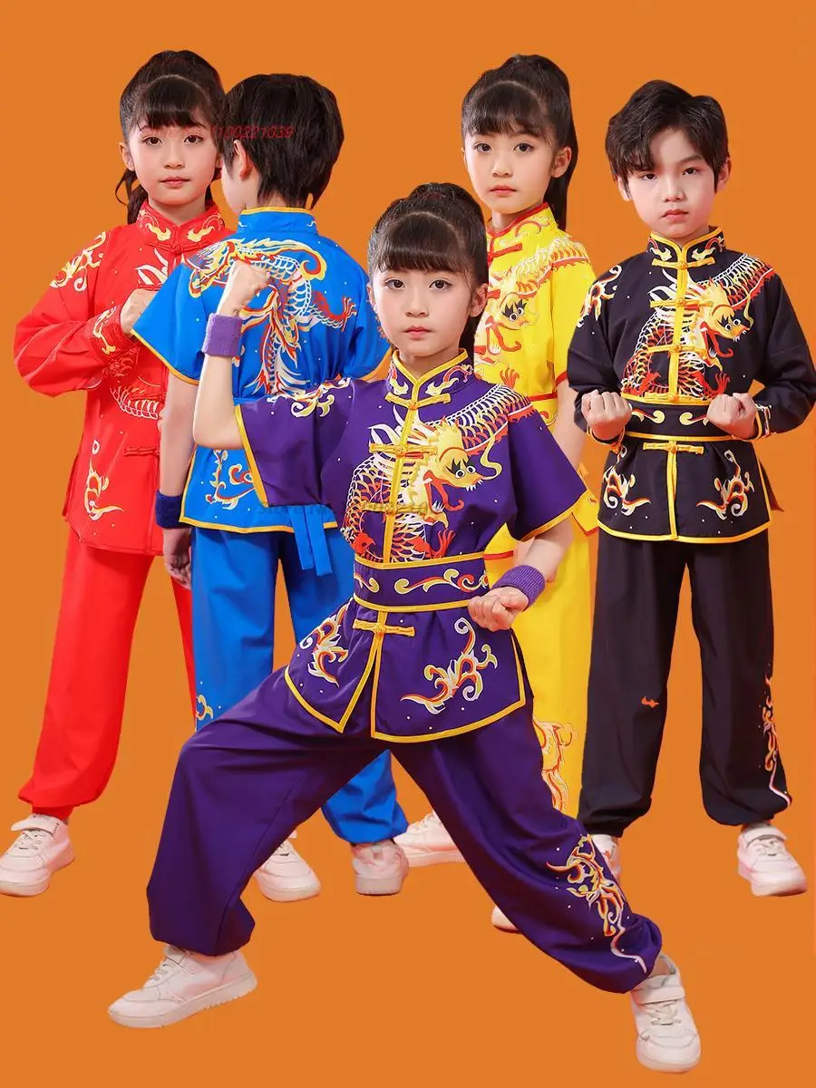 Top Trends: 2024 Chinese Children Tai Chi Wushu Clothing Martial Arts Suit Kung Fu Uniform Wing Chun Shaolin Dragon Print Vintage Kungfu Set Shoppable Styles