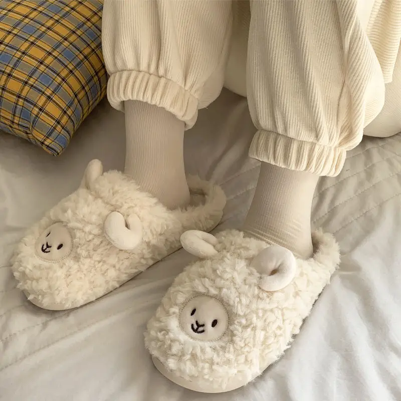 Top Trends: Comwarm Cartoon Plush Slippers For Women Men Winter Warm Fluffy Faux Fur Slippers Cute Sheep Indoor Home Couple Cotton Slippers Shoppable Styles - Image 4