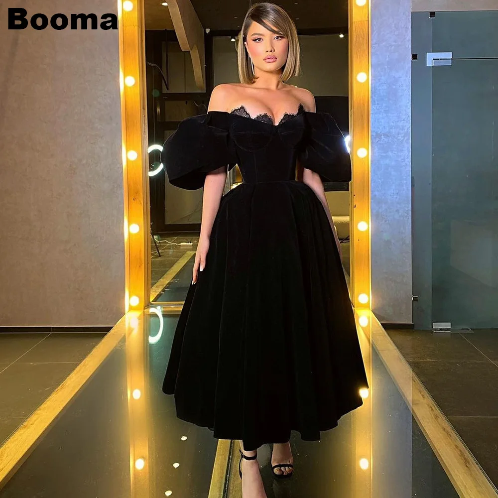 Top Trends: Booma Black Velvet Long Prom Dresses Off Shoulder Lace Party Evening Dress For Women Ankle Length Formal Occasion Dresses Gala Shoppable Styles